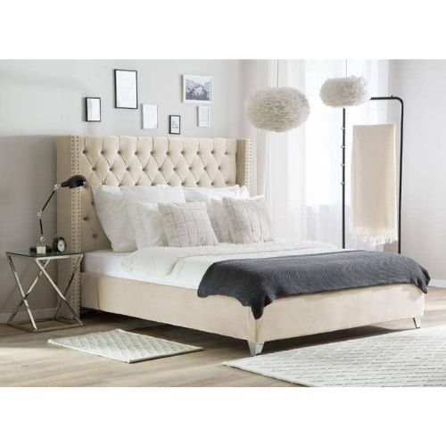 LIT DOUBLE CLOUTE CAPITONNE VELOURS NUDE 160x200 cm EURODESIGN 728NU160