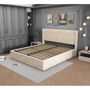 LIT DOUBLE COFFRE CAMILLE VELOURS BEIGE 160x200CM EURODESIGN L96BE160