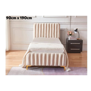 LIT FAYE CAPITONNE EN LIGNE VELOURS BEIGE 90x190 cm EURODESIGN 725BEG90