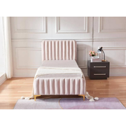 LIT FAYE CAPITONNE EN LIGNE VELOURS ROSE 90x190 cm EURODESIGN 725R90