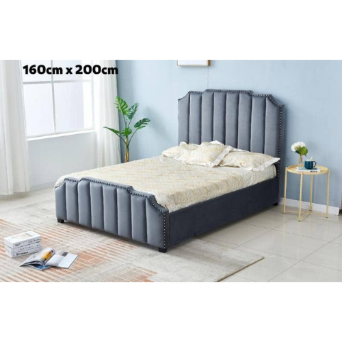 LIT PEPPER CAPITONNE EN LIGNE VELOURS GRIS 160x200 cm EURODESIGN 719G160