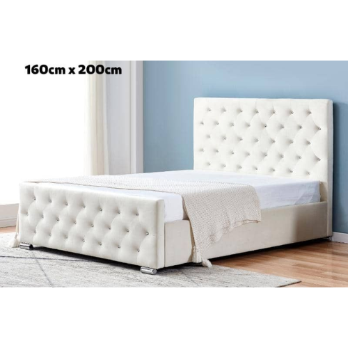 LIT PRESTIGE CAPITONNE AVEC DIAMANT VELOURS BLANC 160x200 cm EURODESIGN 718BLANC160