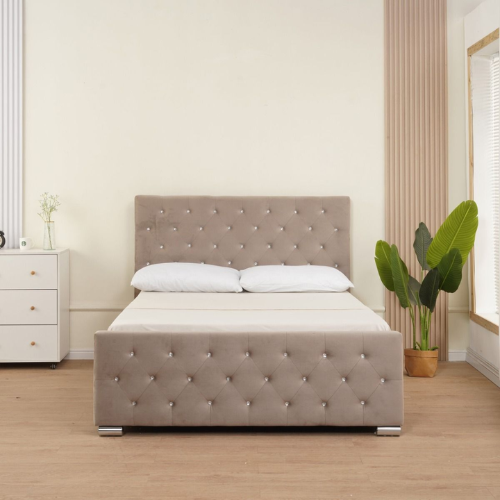 LIT PRESTIGE CAPITONNE AVEC DIAMENT VELOURS MOKA 160x200CM EURODESIGN 718M160