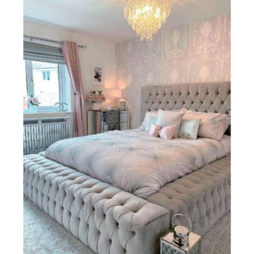 LIT ROYAL CAPITONNE VELOURS GRIS 140x190 cm EURODESIGN 730G140