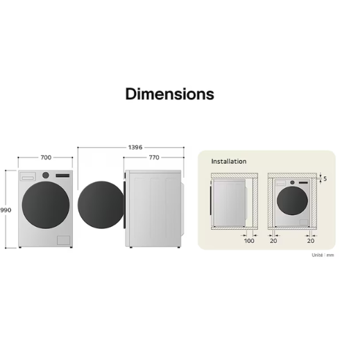 Lave-linge frontale 20kg TurboWash Steam AI DD LG F20P12BST - vue 6
