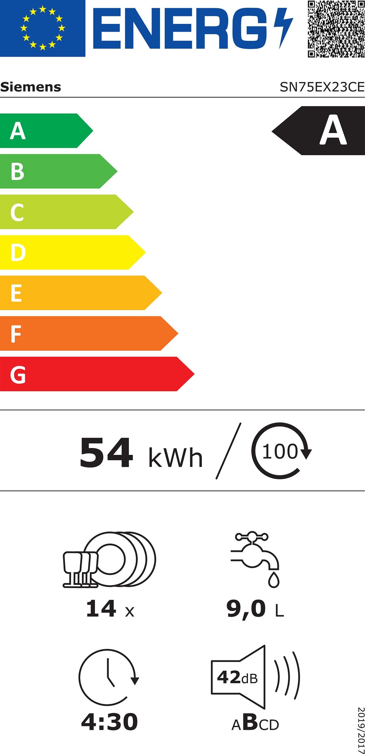 iQ500, Lave-vaisselle tout intégrable, 60 cm, varioHinge SIEMENS SN75EX23CE