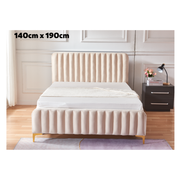 Lit Faye Capitonne En Ligne Velours Beige 140cmX190cm Eurodesign