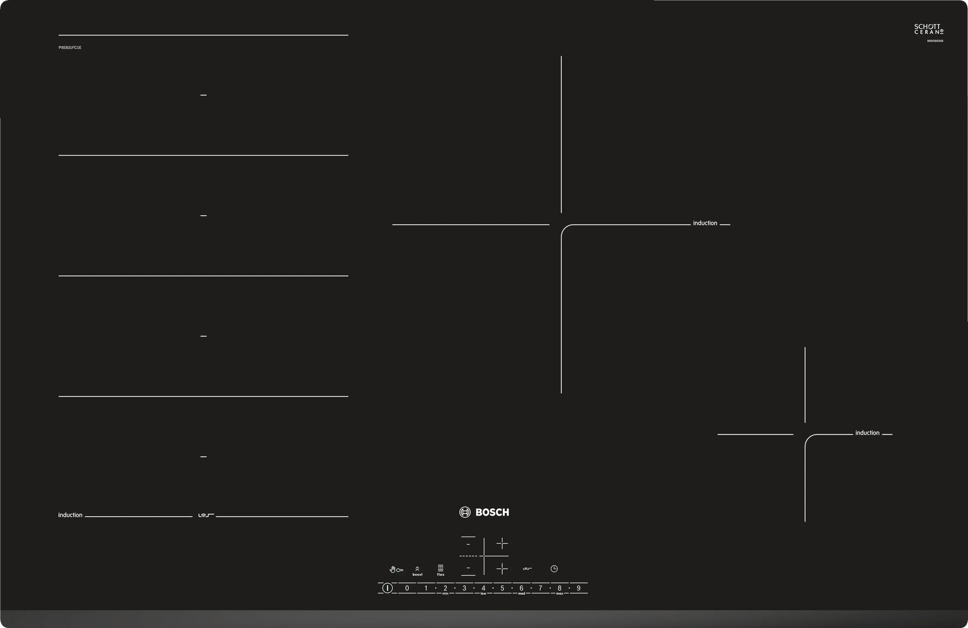 Série 6, Table à induction, 60 cm, Noir BOSCH PXE611FC1E
