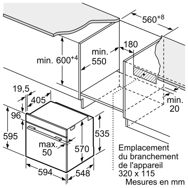 Série 4, Four encastrable, 60 x 60 cm, Inox BOSCH HBA534BS3