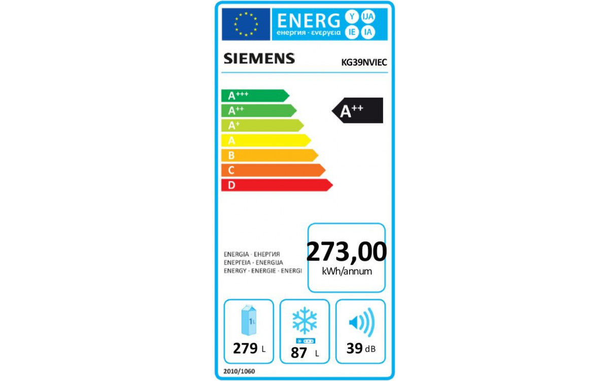iQ300, freistehende Kühl-/Gefrierkombination, 203 x 60 cm, Edelstahl SIEMENS KG39NVIEC(F)