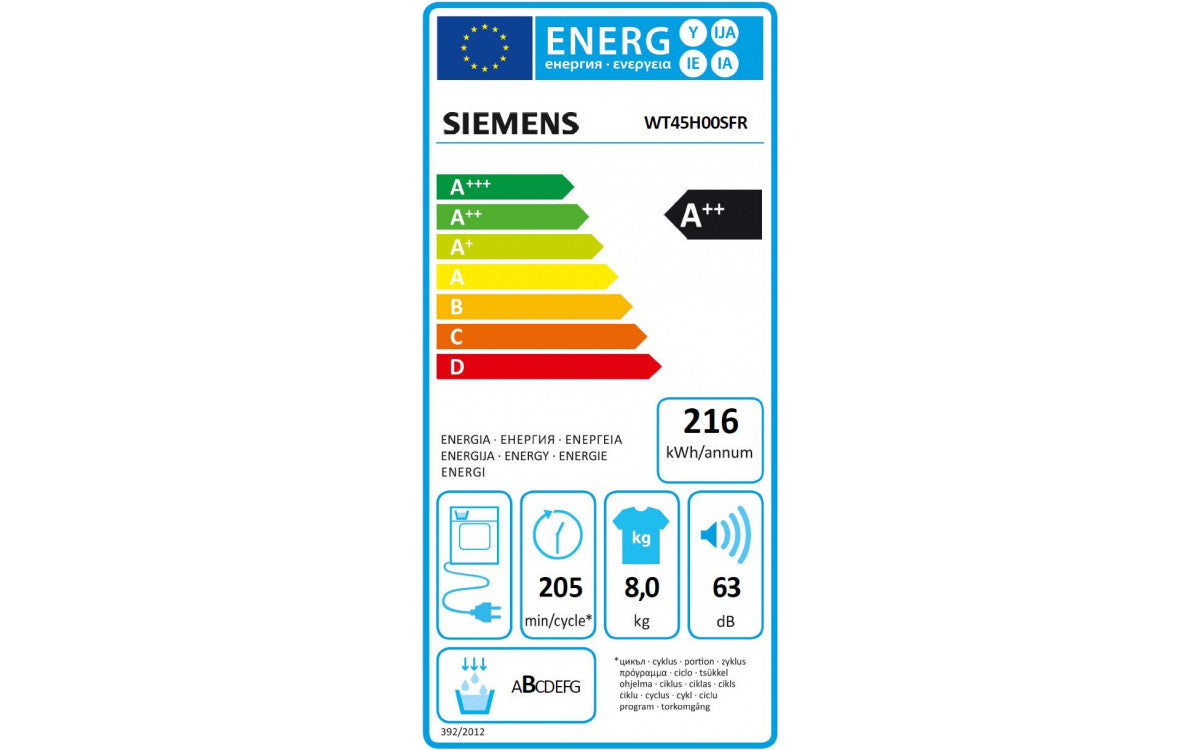 iQ300, Sèche-linge pompe à chaleur, 8 kg SIEMENS WT45H00SFR