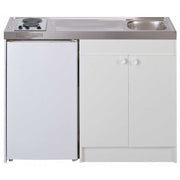 Komplette 140-cm-Küchenzeile + Elektrokochfeld mit Timer + wendbare Edelstahlspüle + 4-Sterne-Kühlschrank mit Gefrierfach oben 140M2P114DEM