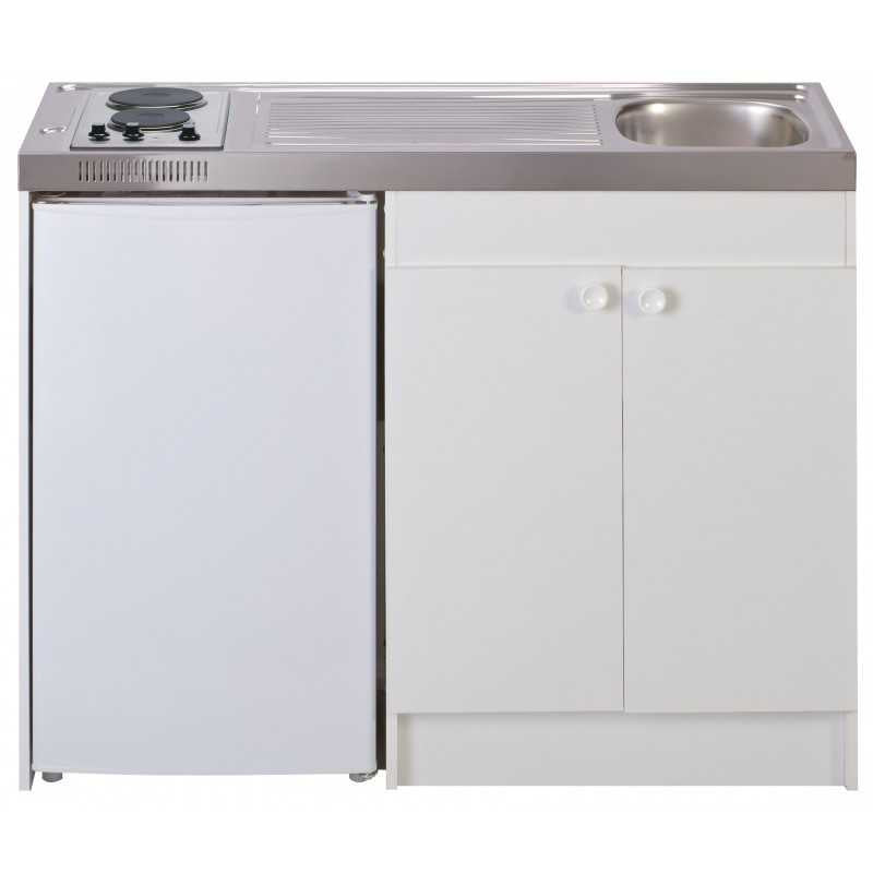 Kitchenette complète 140 cm + domino électrique avec minuteur + évier inox réversible + réfrigérateur top 4* 140M2P114DEM
