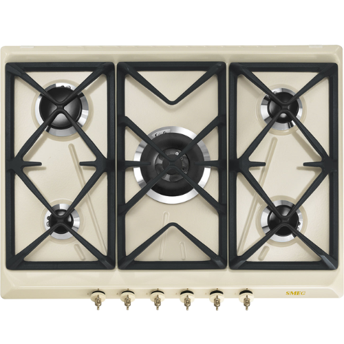 Table de cuisson 5 Feux 70 cm Gaz Crème SMEG SRV876POGH - vue 1