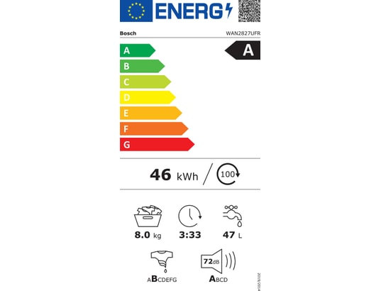 Série 4, Lave-linge front, 8 kg, max. 1400 tr/min BOSCH WAN2827UFR