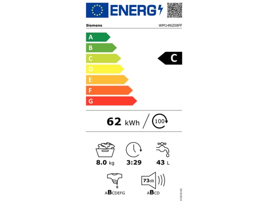 iQ300, Lave-linge front, 8 kg, 1400 trs/min SIEMENS WM14N208FF(F)