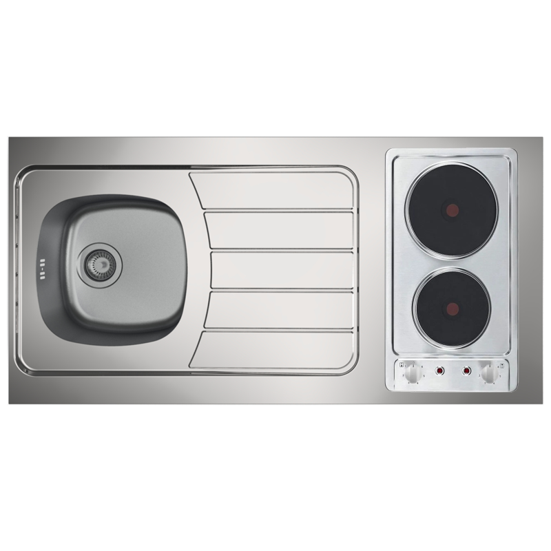 Kitchenette complète 120 cm + domino électrique + évier inox réversible + réfrigérateur top 4* 120M2P114DE