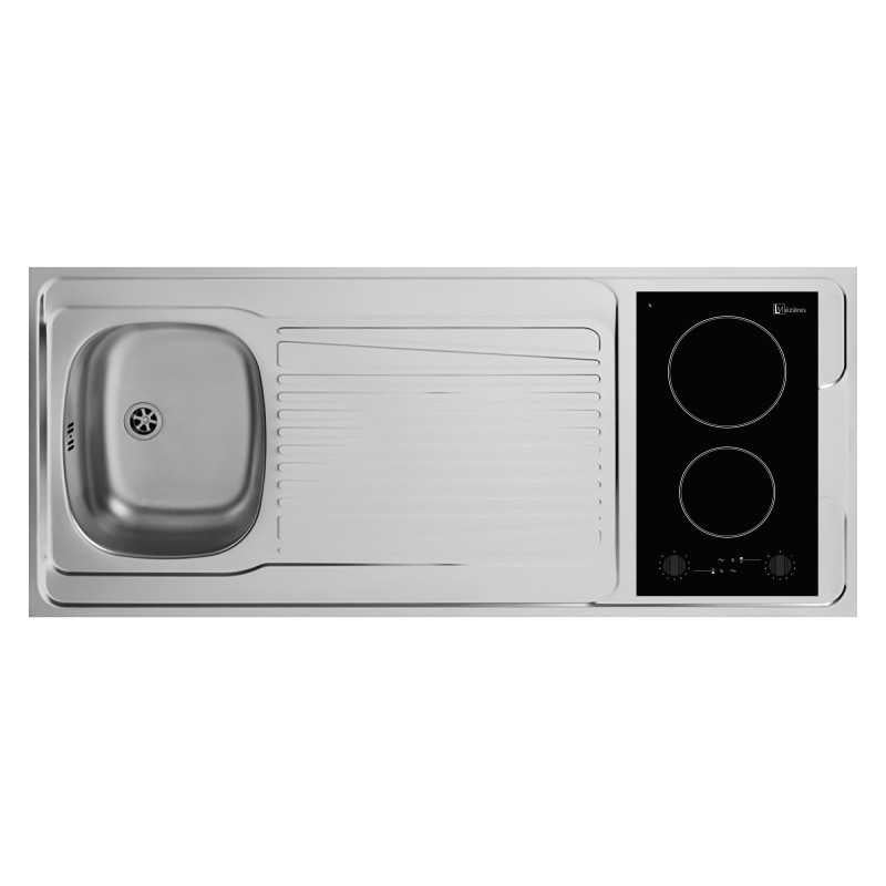 Kitchenette complète 140 cm + domino vitro + évier inox réversible + réfrigérateur top 4* 140M2P114DVMT