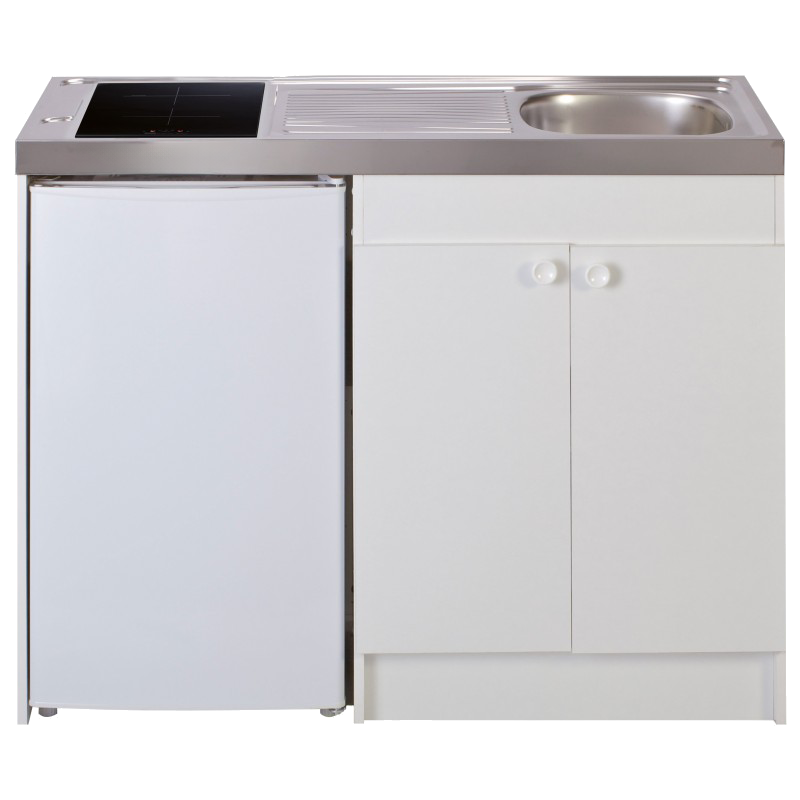 Kitchenette complète 120cm + domino vitro + évier inox réversible + réfrigérateur top 4* 120M2P114DV