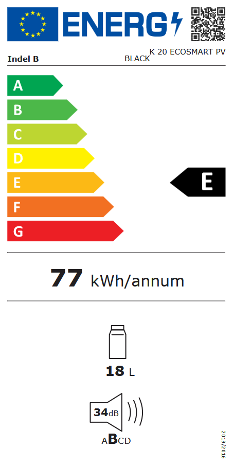 Réfrigérateur encastrable Indel B, K20 Ecosmart PV Black