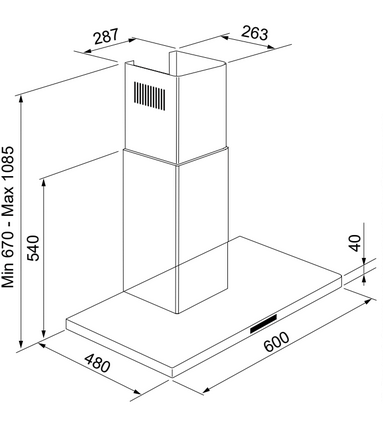 HOTTE DÉCORATIVE MURALE BOX FINE 60 CM INOX Airlux AHBF670IX - vue 2
