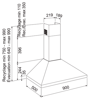 HOTTE DÉCORATIVE MURALE PYRAMIDE 90 CM INOX Glem GHP945IX - vue 2
