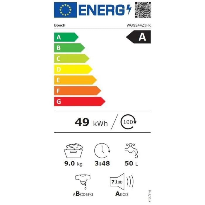 Série 6, Lave-linge front, 9 kg, 1400 trs/min BOSCH WGG244Z3FR