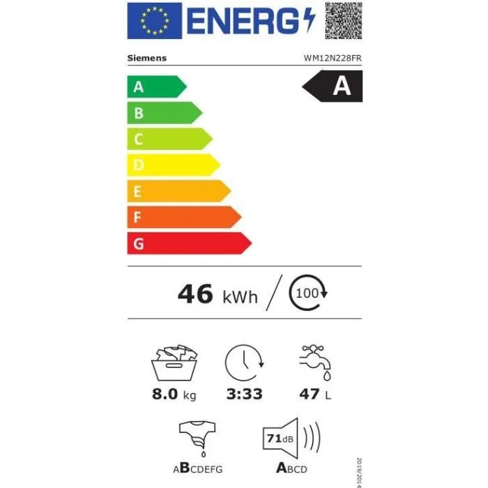iQ300, Lave-linge front, 8 kg, 1200 trs/min SIEMENS WM12N228FR