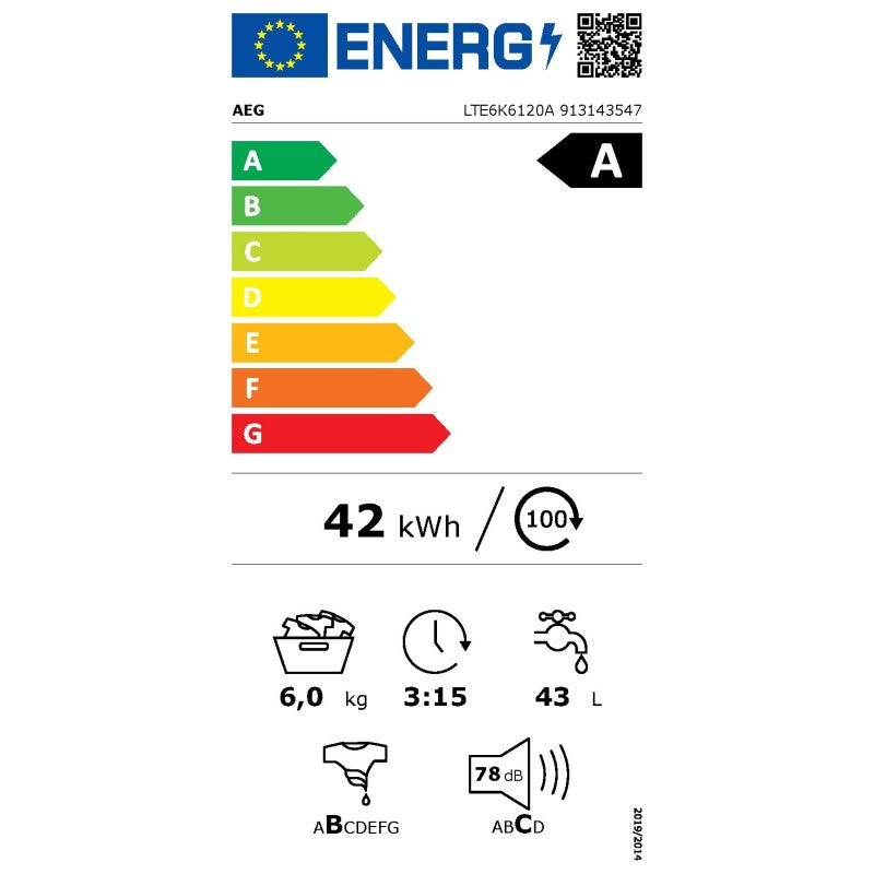 Lave-linge Top Série 6000 Prosense® 6.0 kg AEG LTE6K6120A