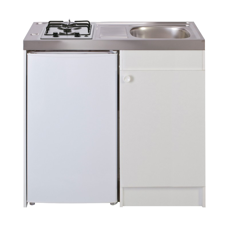 Kitchenette complète 100 cm + domino gaz + évier inox réversible  avec réfrigérateur top 4* 100M2P114DG