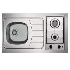Kitchenette complète 100 cm + domino gaz + évier inox réversible  avec réfrigérateur top 4* 100M2P114DG