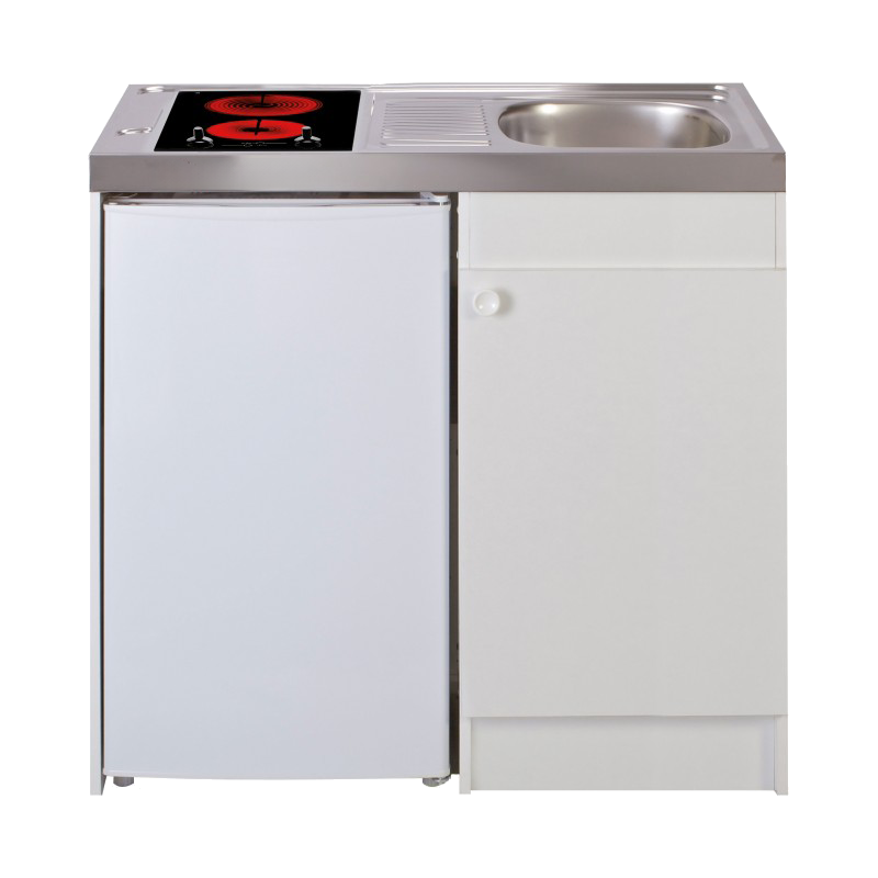 Kitchenette complète 100 cm + domino électrique avec minuteur + évier inox réversible avec réfrigérateur top 4* 100M2P114530VI