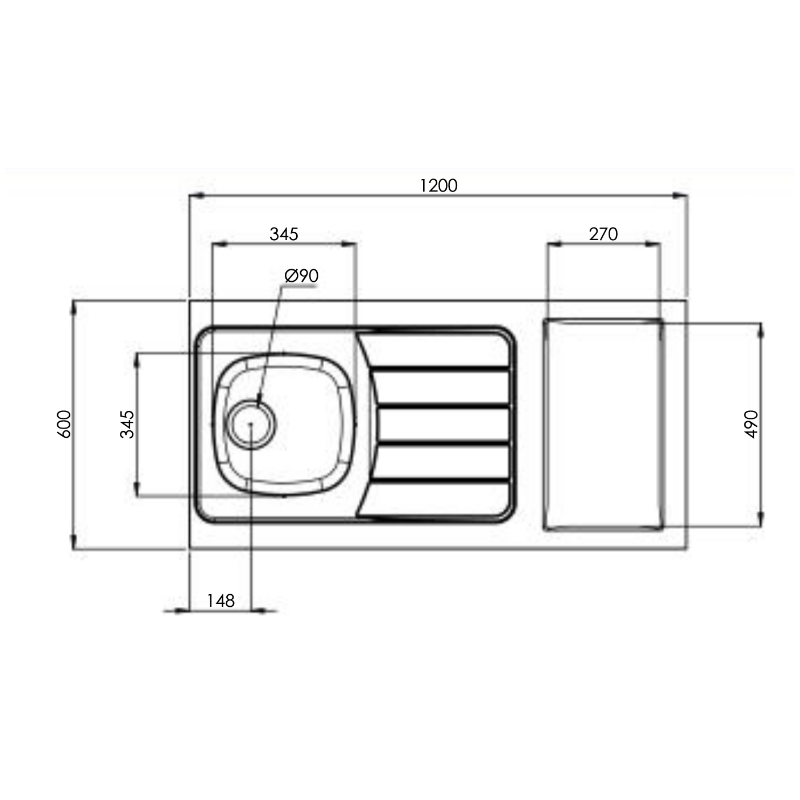 Kitchenette complète 120 cm + domino induction + évier inox réversible + réfrigérateur top 4*120M2P114DI