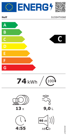 N 50, Lave-vaisselle tout intégrable, 60 cm NEFF S155HTX06E