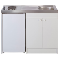 Komplette 120-cm-Gaskochfeld-Küchenzeile + wendbare Edelstahlspüle + 4-Sterne-Kühlschrank mit obenliegendem Gefrierfach 120M2P114DG