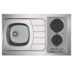 Kitchenette complète 100 cm domino gaz + évier inox réversible + réfrigérateur top 4* 100M2P114DEM