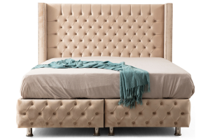 LIT COFFRE BOX CLOUTE BIEGE 160x190CM EURODESIGN CLOU-BE-160