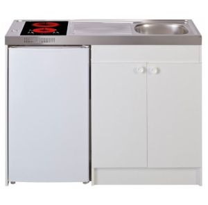 Kitchenette complète 120cm + domino vitro + évier inox réversible + réfrigérateur top 4* 120M2P114DV