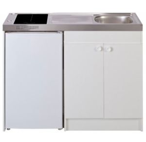 Kitchenette complète 120 cm + domino vitro manette + évier inox réversible avec réfrigérateur top 4* 120M2P114530VI