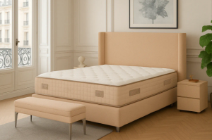 LIT COFFRE COCO BOX VELOURS BEIGE 140x190CM EURODESIGN COCOVBE140