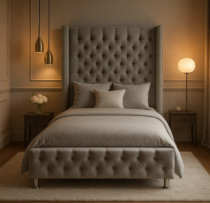 LIT COFFRE CLOUTE BOX VELOURS GRIS 90X190CMEURODESIGN CLOU-VG-90