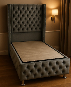 LIT COFFRE CLOUTE BOX VELOURS ANTHARCITE 140x190CM EURODESIGN CLOU-AN-90