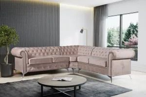 CANAPE D’ANGLE CLOUTE TIFFANY VELOURS BEIGE CLOUTE-A-VBE