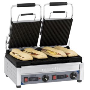Grill panini double premium rainurée-rainurée avec minuteur Casselin CGP2RRPT