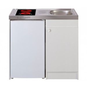 Kitchenette complète 100 cm + domino électrique avec minuteur + évier inox réversible avec réfrigérateur top 4* MEZ100M2P114530VI