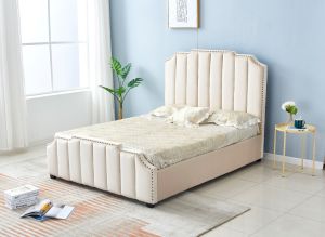 Lit Pepper Capitonne En Ligne Velours Beige 160x200cm