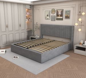 Lit Double Coffre Camille Velours Gris 160X200 CM