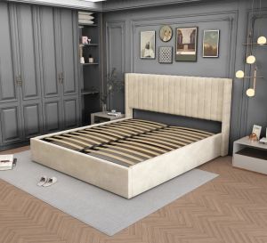 LIT DOUBLE COFFRE CAMILLE VELOURS BEIGE 160x200CM  EURODESIGN L96BE160