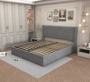 LIT DOUBLE COFFRE  CAMILLE VELOURS GRIS 160x200CM EURODESIGN L96G160