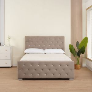 LIT PRESTIGE CAPITONNE AVEC DIAMENT VELOURS MOKA 160x200CM EURODESIGN 718M160